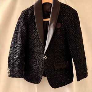 Elegant Black Diamond Pattern Kids Tuxedo Jacket